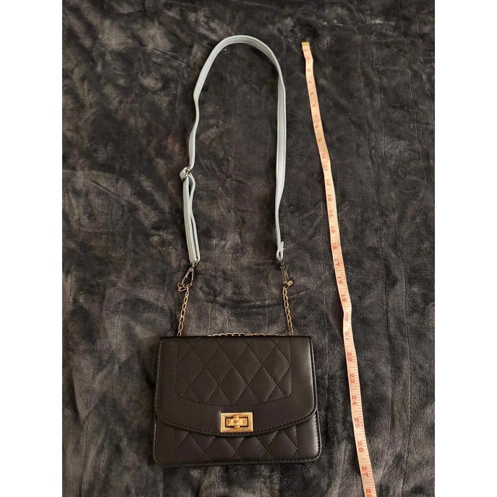 Crossbody black purse gold and blue strap cross stitch